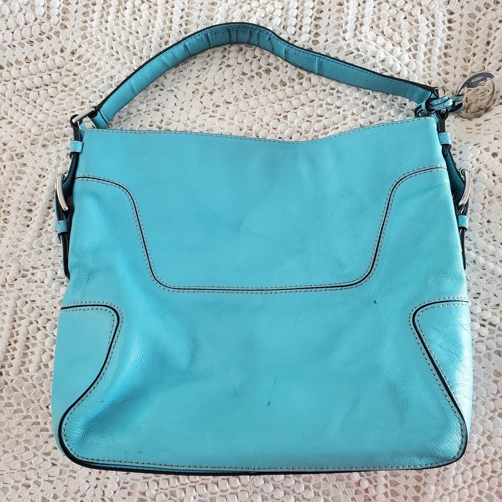 Michael Kors Hobo Bag Womens Large Turquoise Leather Shoulder Purse Brookville - Picture 4 of 10